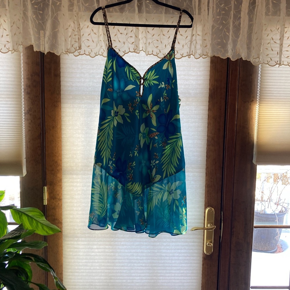 Tropical Blue Floral Chemise or Swim Cover NWT